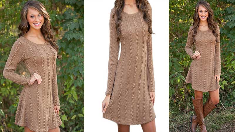 Beautifully Knitted Crewneck Sweater Dress